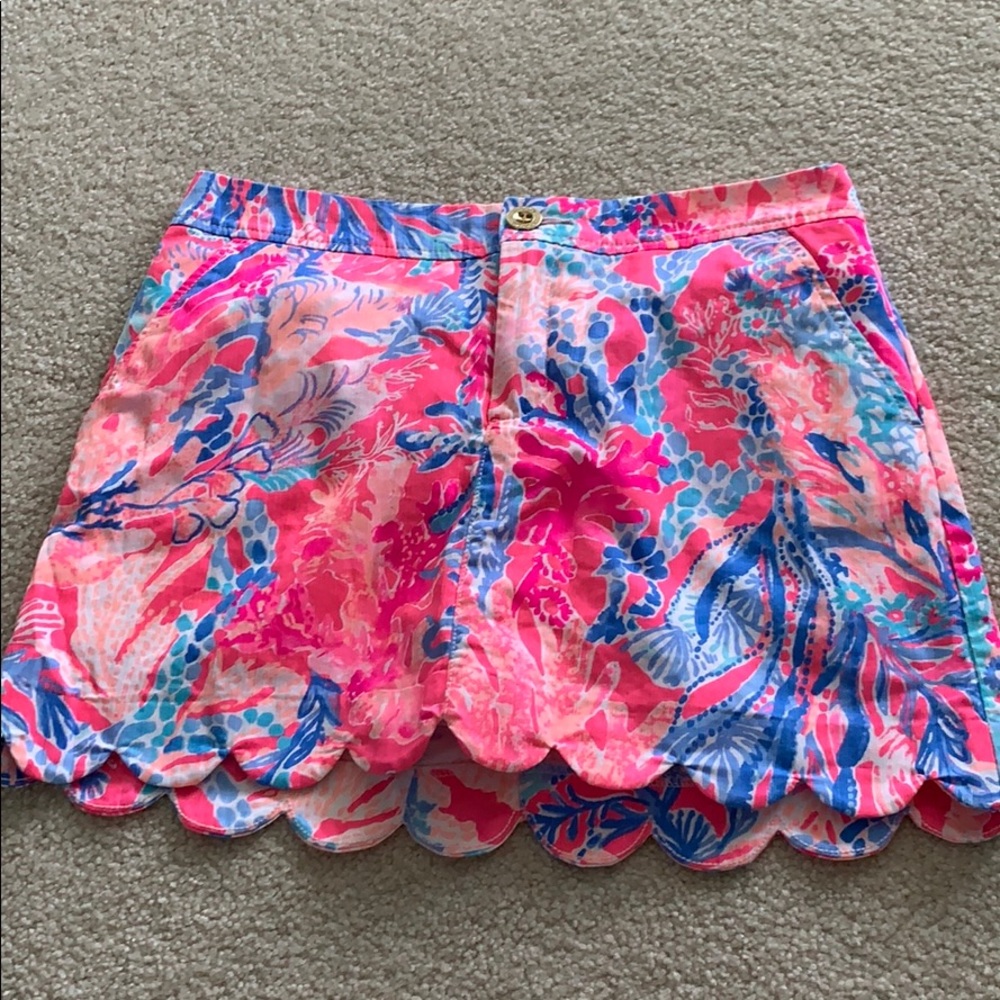 Lilly Pulitzer Pink Blue Floral Scallop Hem Mini Skirt